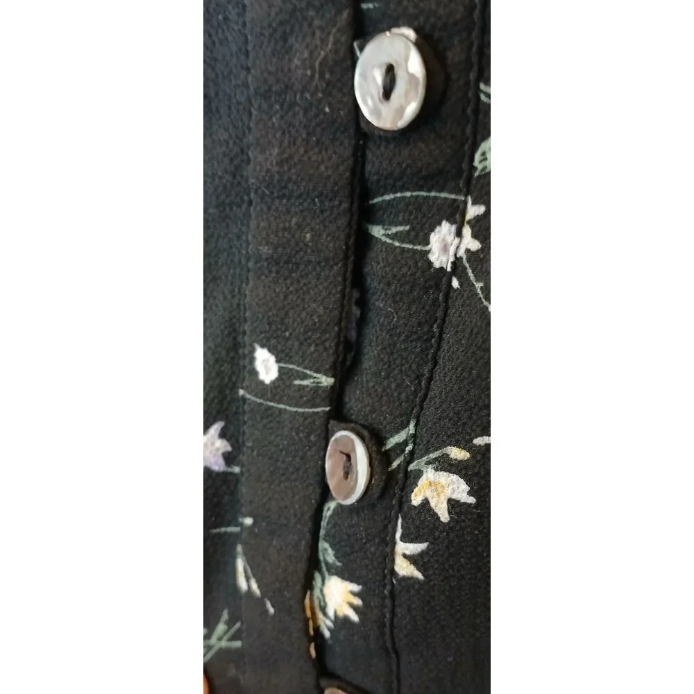 Marybelle Blouse Womens 2X Sheer Black Floral Abalone Button Career Top #D-17 - Picture 8 of 9
